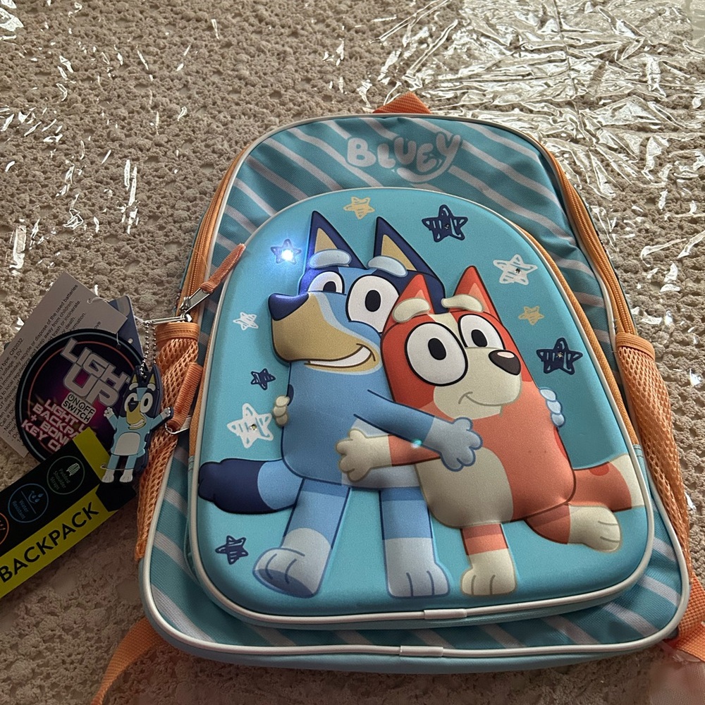 Bluey Kids Backpack  light up new  17 inches with  padded laptop sleeve